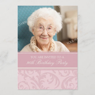 Rosa Cream Floral 90. Geburtstagsparty Einladungen