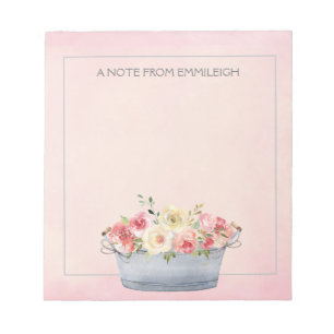 Rosa Cream Watercolor-Blume Metalltub Notepad Notizblock