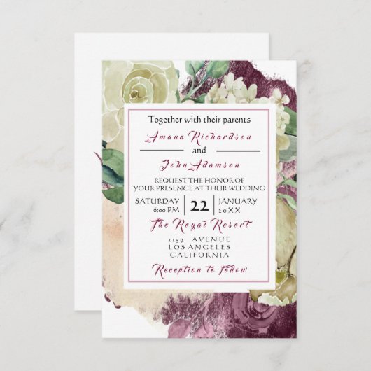 Rosa Creamy Marsala Rose Hochzeit Einladung (Vorne/Hinten)