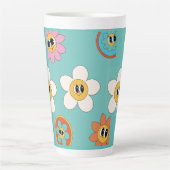 Rosa Creme-Abbildung Retro-Blume latte Tasse (Vorderseite)