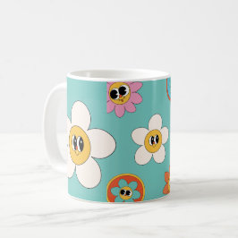 Rosa Creme-Abbildung Retro-Blume Tasse
