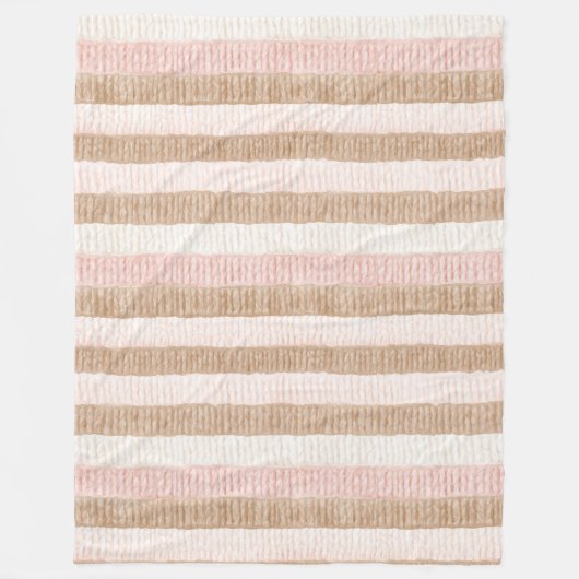 Rosa Creme Beige Streifen Fleecedecke (Vorderseite)