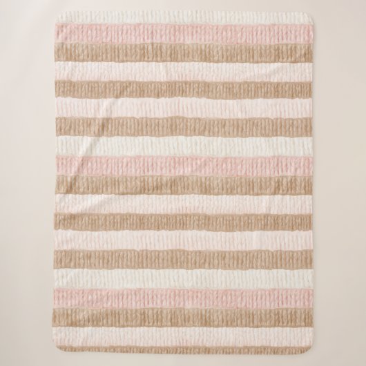 Rosa Creme Beige Streifen Sherpadecke (Vorderseite)