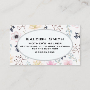 Rosa Creme Blumen auf Weiß Mother's Helper Telefonnummerkarte