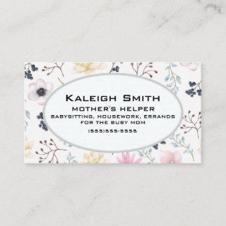 Rosa Creme Blumen auf Weiß Mother's Helper Telefonnummerkarte