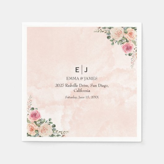 Rosa Creme Blumen Hochzeitsservietten Serviette (Vorderseite)