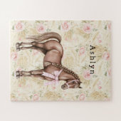 Rosa Creme Blumen Pferd Puzzle (Horizontal)