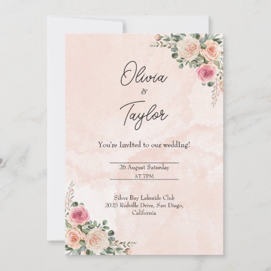 Rosa Creme Blumengarten Einladung zur Hochzeit (Vorderseite)