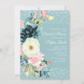 Rosa Creme Blumengestardust Aquamarines Brautparty Einladung (Vorderseite)