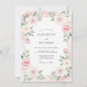 Rosa Creme Blütenhochzeit Einladung