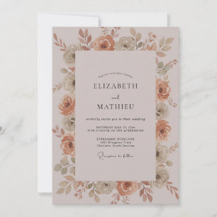 Rosa Creme Botanische Aquarell-Hochzeit Einladung