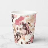 Rosa Creme Brown Leopard Geburtstag Pappbecher (Vorderseite)