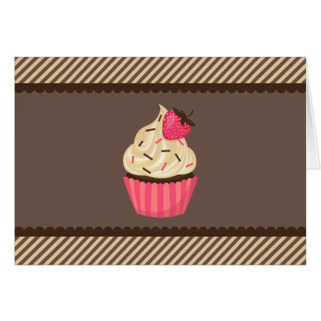 Rosa Creme Brown Streifen Erdbeere Cupcake (Vorderseite (Horizontal))