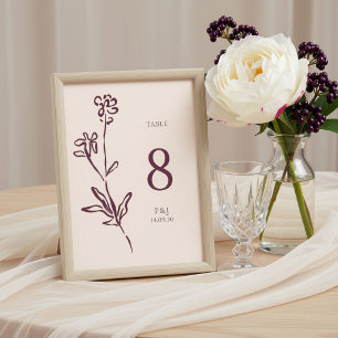 Rosa Creme & Burgund Elegante Florale Hochzeit Tischnummer