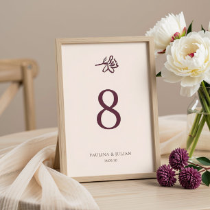 Rosa Creme & Burgund Elegante Florale Hochzeit Tischnummer
