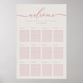 Rosa Creme Einfache Hochzeitssitze Zwölf Tische Poster