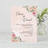 Rosa Creme Floral Boho Hochzeit Einladung (Stehend Vorderseite)