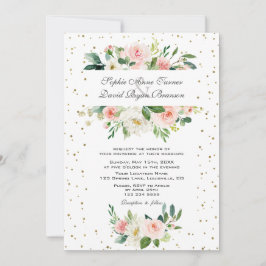Rosa Creme Floral Gold Confetti Wedding Einladung