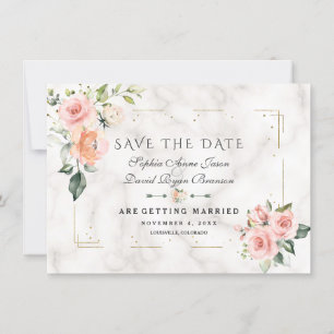 Rosa Creme Floral Gold Glitter Marmor Hochzeit Save The Date