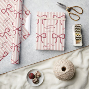 Rosa creme gestreifte Schleife personalisiert Geschenkpapier