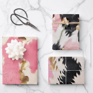 Rosa Creme Gold Cowhide Geschenkpapier Set