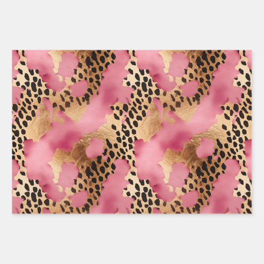 Rosa Creme Gold Leopard Geschenkpapier Set (Vorderseite 3)