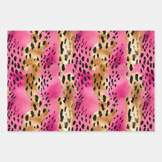 Rosa Creme Gold Leopard Geschenkpapier Set