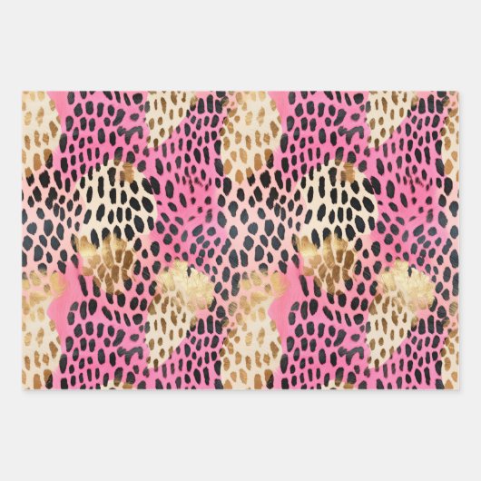Rosa Creme Gold Leopard Geschenkpapier Set (Vorderseite)