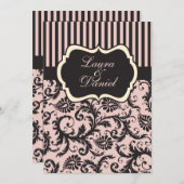 Rosa, Creme, grauer Damast Einladung gestrichen (Vorne/Hinten)