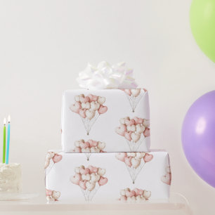 Rosa Creme Herzen Ballons Geburtstag Geschenkpapier