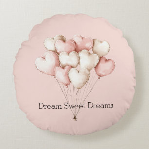 Rosa Creme Herzen Ballons Rundes Kissen