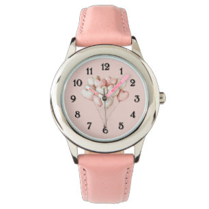 Rosa Creme Herzen Luftballons   Armbanduhr