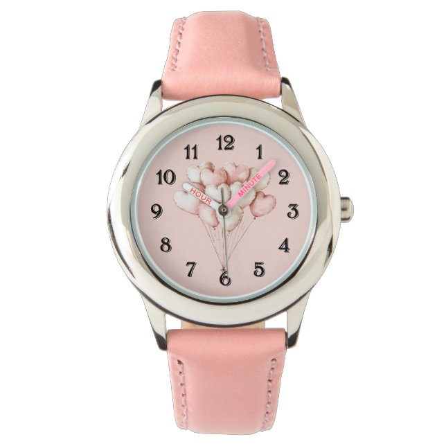 Rosa Creme Herzen Luftballons   Armbanduhr (Vorderseite)