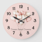 Rosa Creme Herzen Luftballons   Große Wanduhr (Vorderseite)