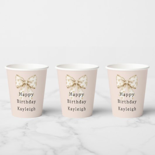 Rosa Creme Herzen Schleifen Geburtstag Pappbecher (Multi)