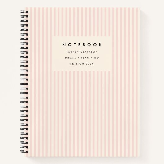 Rosa Creme Hintergrund Streifen Spirale Notizblock (Vorderseite)