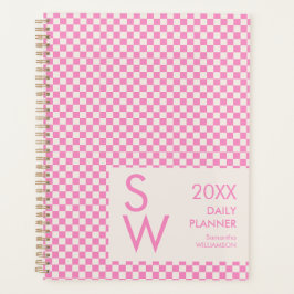 Rosa creme karierte Monogramm Personalisiert Planer
