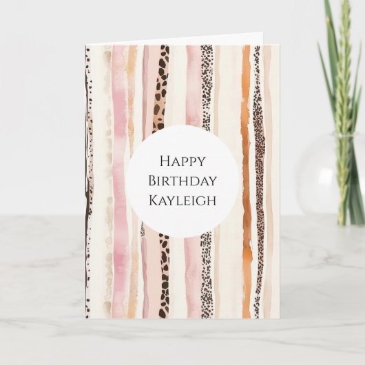 Rosa Creme Leopard Druckstreifen Geburtstag Karte (Vorderseite)