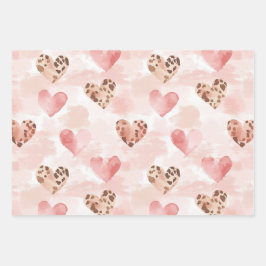 Rosa Creme Leoparden-Herzen Geburtstag Geschenkpapier Set