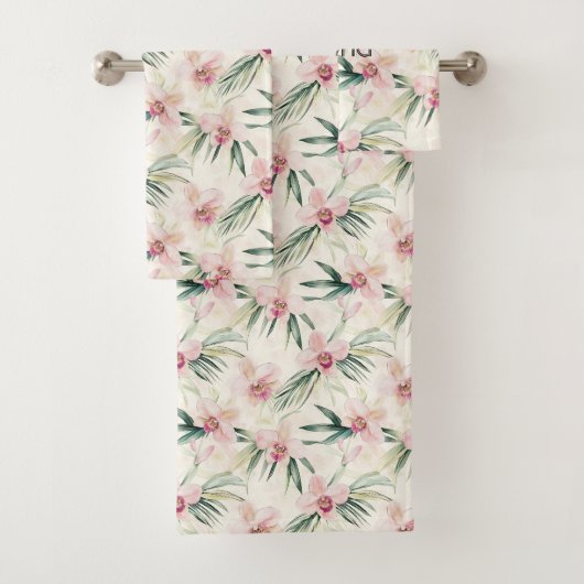 Rosa Creme-Orchideen-Blüten  Badhandtuch Set (Insitu)