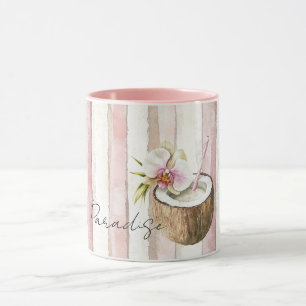 Rosa Creme Paradies Tropische Kokosnuss Orchideenb Tasse