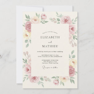 Rosa Creme Romantische Florale Hochzeit Einladung