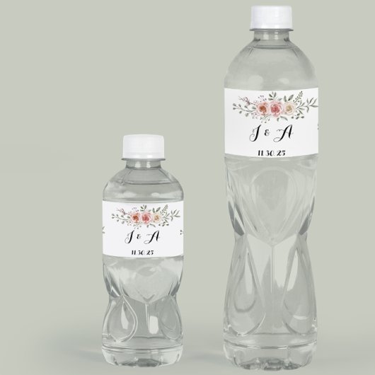 Rosa Creme Rose Grafisches Blumendesign Wasser Wasserflaschenetikett