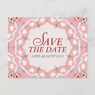 Rosa Creme Rotes Herz Save the Date Postkarte
