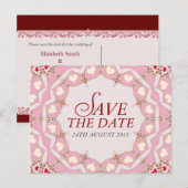 Rosa Creme Rotes Herz Save the Date Postkarte (Vorne/Hinten)