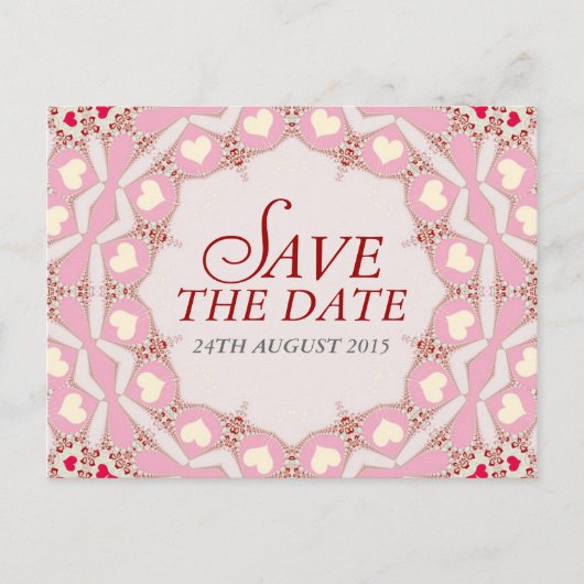 Rosa Creme Rotes Herz Save the Date Postkarte (Vorderseite)