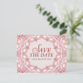 Rosa Creme Rotes Herz Save the Date Postkarte (Stehend Vorderseite)