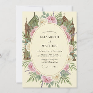 Rosa Creme Schloss Eukalyptus Hochzeit Einladung