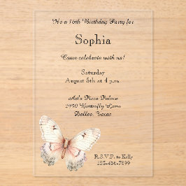 Rosa Creme Schmetterling Geburtstag Acryleinladungen