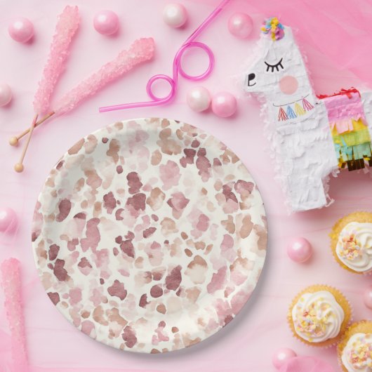 Rosa Creme Schokolade Braun Abstrakt Leopard Tier Pappteller (Party)